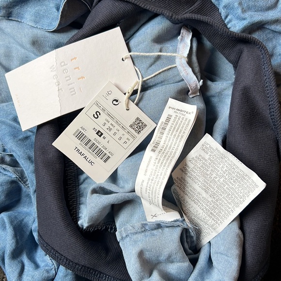 NWT ZARA Blue Denim Ruffled Chambray Camisole Spaghetti Strap Bodysuit Small - Picture 10 of 15